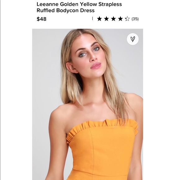 XS Golden Yellow Strapless Ruffled Bodycon Dress - Picture 3 of 5